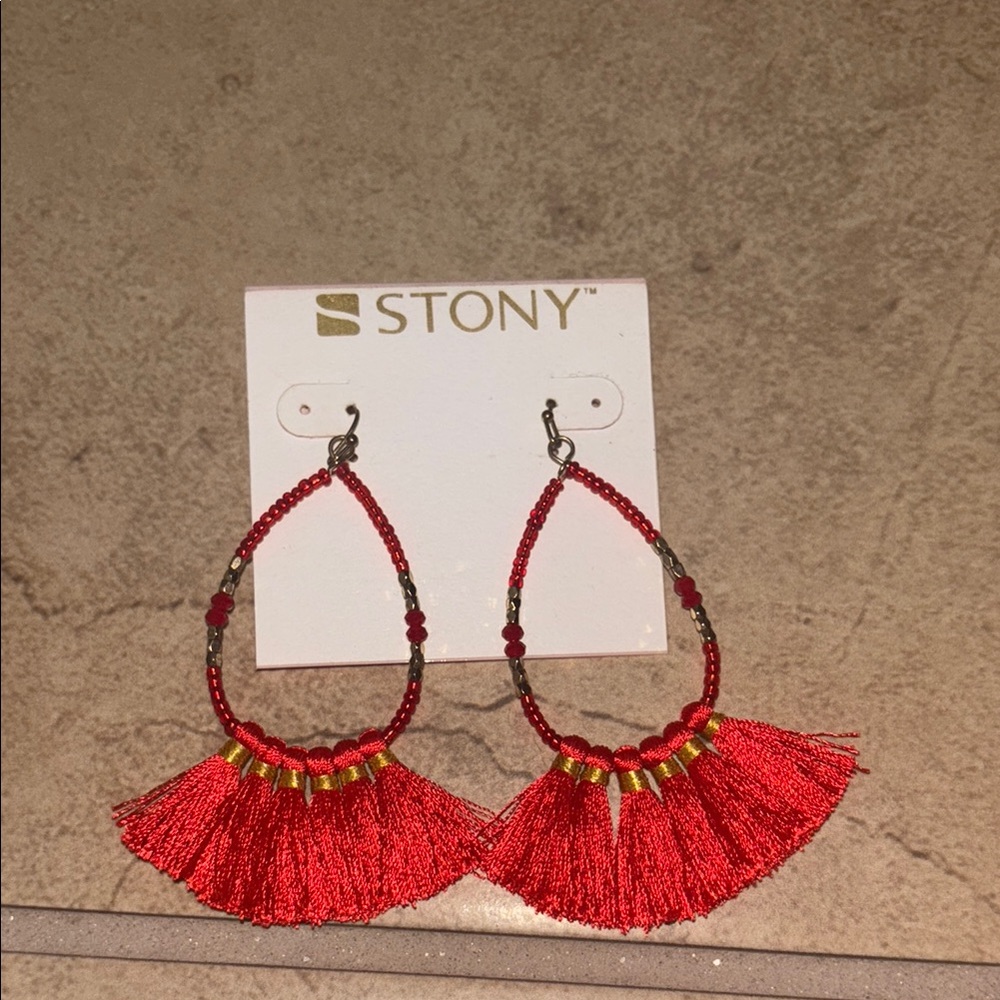 Bohemian Red Tassel Fringe Earrings